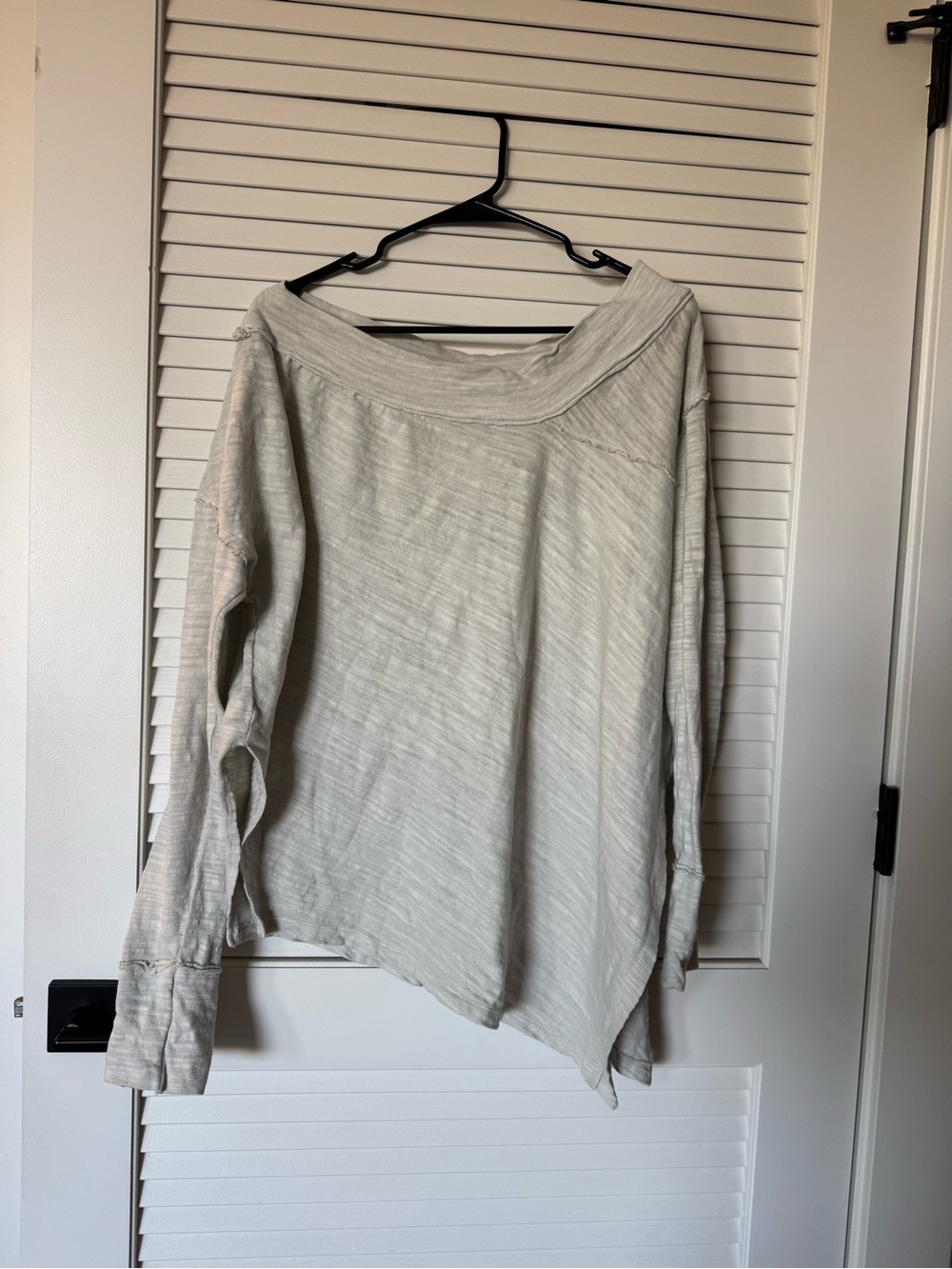 Free People Light Gray Off-Shoulder Long Sleeve Top
